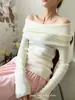 Top de punto de un hombro Descubierto para mujer Ajustado Adelgazante Diseño de suéter de un hombro Sentido del diseño Favorecedor Sexy Top Talla única