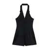 Venta al por mayor 2026 Verano Nueva Ropa Femenina Estilo Europeo y Americano: Mono de pierna corta con cuello halter y hebilla de nudo 12610