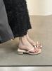 Sandalias Francesas de Tacón Grueso, Pantuflas Rosas, Zapatos de Hada, Pantuflas de Verano de Tacón Medio con Lazo, Sandalias de Dedo