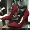 Sapatos femininos sexy de camurça, bico fino baixo, fivela em D, estilo europeu e americano, modernos, simples, salto fino, salto alto