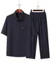 Conjunto de Ropa de Verano para Papá: Camisa de Manga Corta con Cuello y Pantalones Cropped para Hombres de Mediana Edad y Mayores, Conjunto de Dos Piezas de Verano para Abuelo