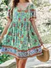 Ropa de mujer europea y americana Amazon Shein transfronteriza 2024 primavera y verano vestido casual de vacaciones con estampado de manga corta