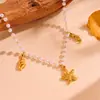 Tendência de verão novo colar de praia de aço inoxidável com pérolas moda aço titânio não desbota pingente de estrela do mar concha colar