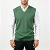 2026 Nuevo Jersey de Punto de Color Sólido con Cuello en V para Hombre, Chaleco sin Mangas, Camiseta Básica Casual para Jóvenes