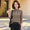 Top de punto de cuello alto medio para mujer, estilo otoño e invierno, de manga larga, adecuado para madres y mujeres de mediana edad, capa interior ajustada