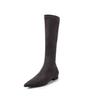 Leg-Beauty Sharp Suede Elastic High-Barrel Botas finas 2024 Grosso Salto baixo Pontiagudo Leg-Wrong Botas Tamanho feminino Tamanho reembolsável