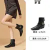 Botas de couro femininas de cano curto com bico quadrado, zíper traseiro, salto grosso e elástico para um ajuste justo, novas botas Chelsea 2026, botas da moda