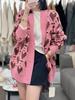 Casaco suéter feminino de alta qualidade, grosso, com contraste de cores, outono e inverno, grande, solto, estilo preguiçoso, comprimento médio, cardigan de malha