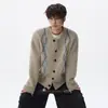 Cárdigan de punto con patrón de rombos para hombre, elegante, de alta gama, relajado, holgado, chaqueta casual, estilo old money, suave y cómodo