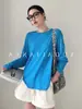 Top Delgado de Seda de Hielo Azul sin Espalda Estilo Coreano para Mujer, Cubierta de Verano para Aire Acondicionado, Camiseta Protectora Solar de Manga Larga para Mujer Petite