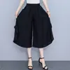 2026 Verão Finos Calças Culotte Femininas de Algodão e Seda Largas Tamanho Plus Calças Cropped Calças de Pernas Largas Calças Casuais de Viscose
