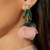Pendientes de Esmalte Coloridos con Forma de Flor, Estilo Dulce y Fresco para Fiestas, con Diamantes y Perlas, Pendientes de Pétalos de Lujo Ligero y de Alta Gama para Mujer