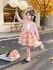 Conjunto de cárdigan estilo princesa y falda de tul para niña, Nuevo conjunto de otoño 2026 para niños, Conjunto de dos piezas con vestido de manga larga
