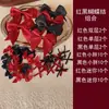 Série vermelho e preto acessórios de acabamento de renda com laço porta-cartão de renda crachá conjunto de acessórios decorativos feitos à mão acabamento branco e vermelho