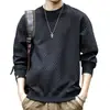 Moletom Preto Texturizado de Peso Pesado de Alta Qualidade para Homens, Temporada Outono 2026, Forrado com Fleece, Corte Solto, Tamanho Grande, Camada Base de Manga Longa