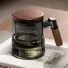 Taza de Té de Vidrio con Filtro Taza de Té Separación de Té y Agua Oficina Hogar Resistente a Altas Temperaturas Taza para Ceremonia del Té Taza Personal con Mango de Madera