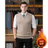 Chaleco de lana para hombre de otoño e invierno, 60% lana, cuello en V, talla grande, chaleco de punto formal tipo jersey, chaleco casual sin mangas para hombres jóvenes y de mediana edad