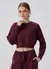 Sudadera con capucha de cuello redondo de longitud a la cintura transfronteriza europea y americana Conjunto de deportes al aire libre Manga larga Holgado Ropa de fitness y yoga Prenda superior Exterior