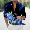 Camisa Estampada Abstrata com Arte Degradê Nova 2024 Para o Dia a Dia Primavera Verão Camisa de Manga Longa Dobrável