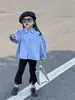 Colección Otoño 2025 Ropa Infantil Estilo Coreano Estilo Universitario para Niñas Camisa con Cuello Peter Pan y Mangas Abullonadas Blusa de Manga Larga Camisa de Muñeca