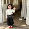 Nuevo suéter de punto para niñas para otoño e invierno, estilo coreano, capa interior para bebé, camisa elástica con forro polar, suéter infantil engrosado