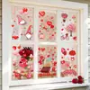 Gnomo del Día de San Valentín Flor de Rosa Taza de Regalo Pegatinas Decorativas Estáticas para Puertas y Ventanas de Vidrio