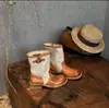 Botas de Cano Curto de Lona Color Block Retrô Femininas Bico Redondo Fivela Botas de Trabalho Western Estilo Maillard Emagrecedoras Casuais Botas de Cano Médio