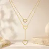 Collar Transfronterizo Yuhui de Acero de Titanio con Corazón de Diamante Completo, Collar de Acero Inoxidable con Forma de Corazón Hueco en Y de Doble Capa