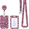 Lanyard Impreso de Poliéster con Estampado de Leopardo y Parche de ABS con Epoxi, Portatarjeta de Identificación de Extracción Fácil, Funda para Tarjeta, Set de Lanyard con Clip de Perro