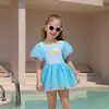 Traje de baño infantil Poliéster Niñas Malla Una pieza Color Sólido Estilo Vestido Bañador para Aguas Termales Venta al por Mayor Secado Rápido