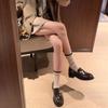 Couro de vaca completo ~ uva mãe versátil cabeça redonda pequena fivela de ouro um pedal salto grosso mocassins de couro feminino outono pequenos sapatos de couro femininos