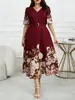 Comércio Exterior Transfronteiriço Europeu e Americano Tamanho Plus Novo Estilo Verão 2026 Vestido Elegante de Gola V Estampado de Comprimento Médio