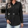 Bai Fen Zhi YiAmazon 2025 Nuevos Tops de Estilo Europeo y Americano con Cinturón, Camisas de Color Sólido de Longitud Media para Mujer