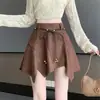 Falda Irregular de Gamuza Retro Otoño e Invierno Nueva Falda de Cintura Alta Falda Corta Versátil de Chica Hot