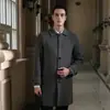 Estilo Coreano Espesso Masculino Outono e Inverno Slim Fit Tamanho Grande Novo Roupa Externa de Lã Corta-vento Masculino Roupa Externa Longa de Lã Bonito Preto