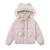 Jaqueta de Algodão com Capuz e Orelhas de Urso Fofas Desenho Animado para Mulheres Inverno Novo Estilo Doce Versátil Acolchoada Quente Jaqueta de Algodão