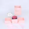 Caixa de joias transparente de rosa com abertura dupla janela de acrílico caixa de presente de flor de rosa fresca Dia dos Namorados caixa de presente para anel colar