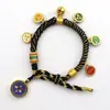 Pulsera tejida a mano estilo Tíbet con Cinco Deidades de la Riqueza, Pulsera Thangka, Colgante Ojo del Dharma del Dios de la Riqueza, Pulsera de Hilo Rojo con Cascabel