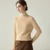 Novo Suéter 100% Caxemira Pura Outono/Inverno para Mulheres, Gola Alta Meia, Manga Longa, Modelagem Justa, Suéter de Tricô