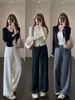Calça casual longa de lã acetinada de peso pesado, cintura alta, modelagem que emagrece, perna reta e larga para mulheres, novo estilo outono/inverno