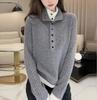 2023 Inverno Estilo Coreano elegante moda retro estilo ocidental contraste cor suéter costura falso de duas peças soltas camisola grossa
