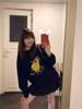 Sudadera de Diseño Estilo Coreano con Estampado de Pera Cuello Redondo Hombro Derecho para Mujer Otoño e Invierno Holgada Talla Grande Terciopelo Engrosado Top de Moda