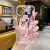 Capa de Celular Rosa Flor de Cerejeira Mais Vendida Transfronteiriça para Apple 16/17, Acrílico Transparente iPhone 15 com Porta-Cartão Magnético