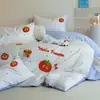 Juego de Ropa de Cama Bordada de Algodón Puro Fresco y Sencillo Estilo Años 50, Juego de Cuatro Piezas, Funda de Edredón de Algodón de Fibra Larga 100% Algodón, Juego de Tres Piezas de Sábana para Dormitorio Estudiantil