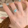 Olho de Anjo I Sentido Avançado Vento Frio Anel com Ametista Aquamarina Cravejado com Diamante Temperamento Fashionável Combina com Tudo Aberto Dedos Ajustáveis