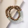 Pulsera tejida a mano de moda, estilo elfo del bosque, madera natural, sándalo verde, multicapa para mujer, exquisita y versátil, estilo bosque