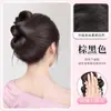 Peluca de Moño Redondo para Mujer, Cabello Realista, Estilo Coreano, Estampado de Leopardo, Lazo, Accesorio para el Cabello Esponjoso, Pinza de Tiburón Grande, Peinado de Moño