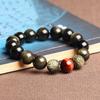 Pulsera de Obsidiana Dorada Natural Doble Pixiu Esfera Redonda Cuero Hugh para Hombres y Mujeres Ojo de Tigre Amarillo Rojo Obsidiana de Hielo