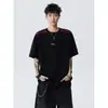 Camiseta de Manga Corta con Remaches y Bloques de Color Estilo Americano para Hombre Verano Alta Moda Sentido del Diseño Manga Media Marca de Tendencia Versátil Casual Top de Cuello Redondo