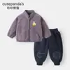 Jaquetas de Veludo Kaka Panda para Meninos Ternos com Calça Infantil Roupas de Inverno para Meninas Bebê Roupas Quentes de Outono e Inverno para Bebê